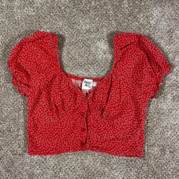 Princess Polly Tops - Princess Polly Red Floral Crop Top Size 8
